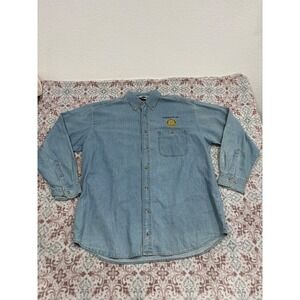 VTG LAL Mens XL Denim Button Down Shirt Rochester Rotary Club Light Wash Cotton